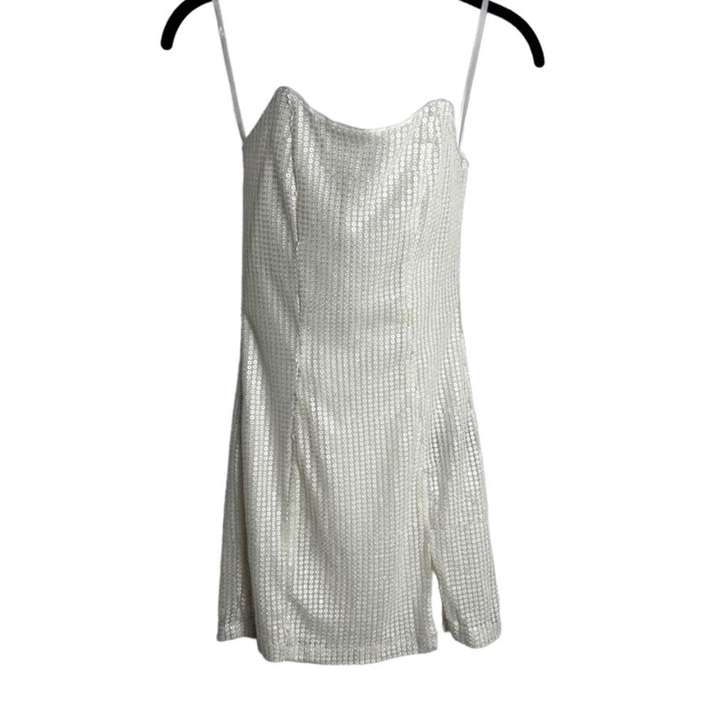 NWT - Michael Costello White Sequin Embellished Mini Dress - XXS